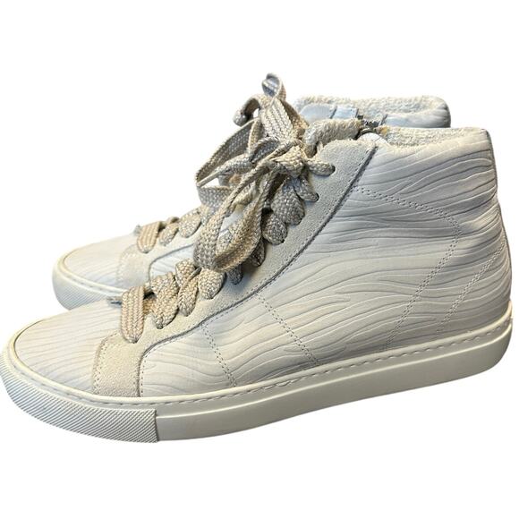 P448 Star White Zebra Embossed High Top Leather Sneakers Metallic Preppy Casual - Picture 1 of 8